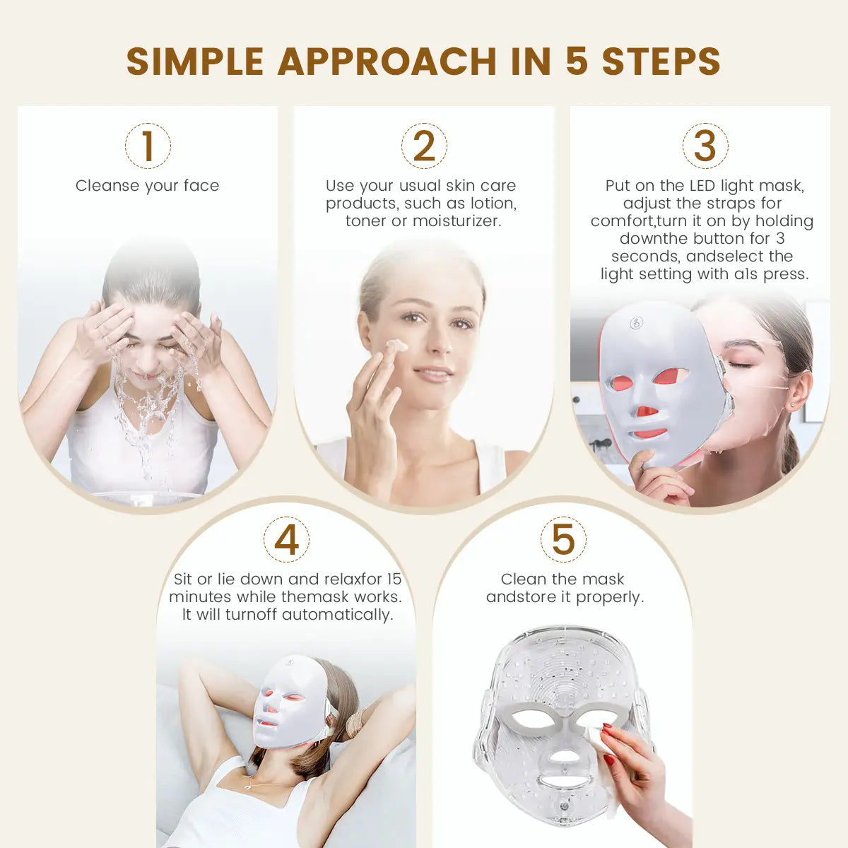 SHMHE Red Light Therapy, 7 Color LED Light Face Mask, Photon Skin Rejuvenation For Daily Care, Cordless, Rechargeable, Ideal Gift For Women, Summer Gift Skincare Facial