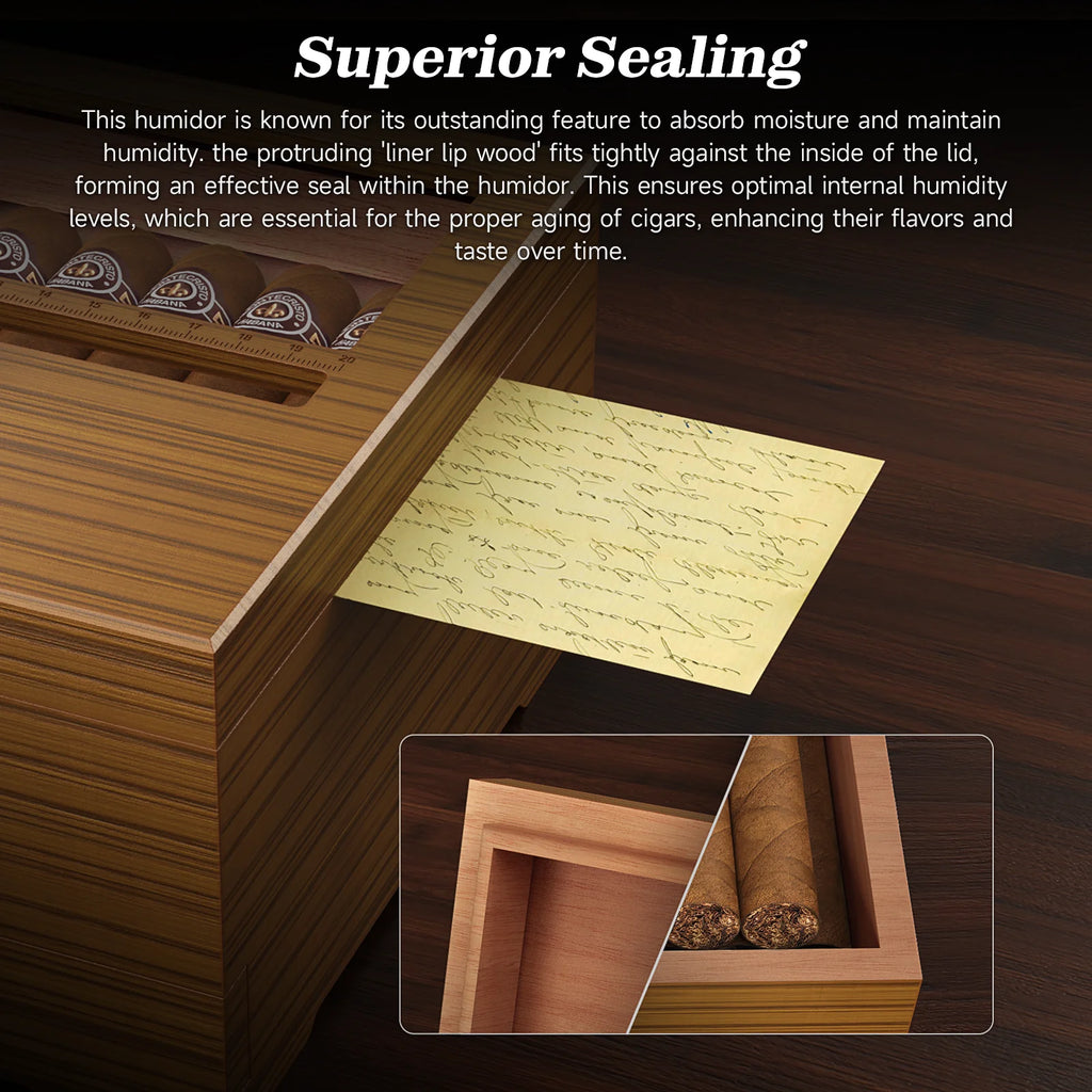 Premium Cedar Wood Cigar Humidor with Digital Hygrometer