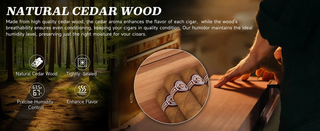Premium Cedar Wood Cigar Humidor with Digital Hygrometer
