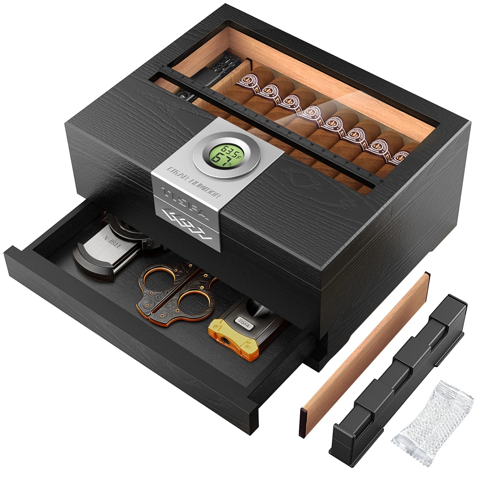 Premium Cedar Wood Cigar Humidor with Digital Hygrometer