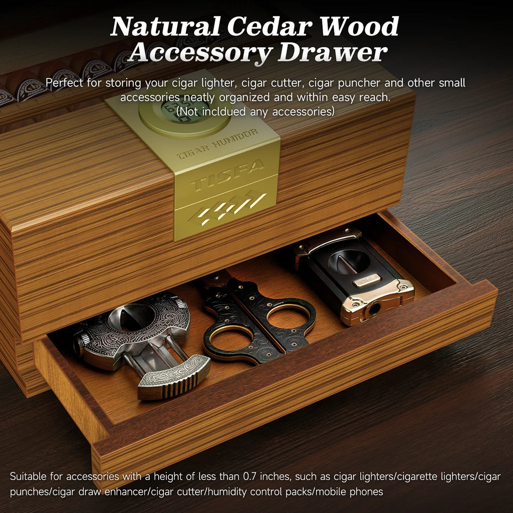 Premium Cedar Wood Cigar Humidor with Digital Hygrometer