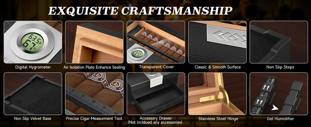 Premium Cedar Wood Cigar Humidor with Digital Hygrometer