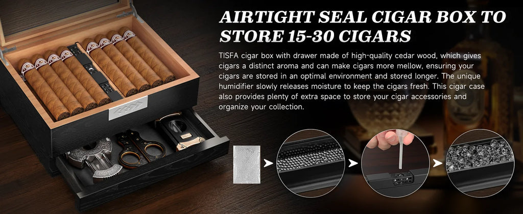 Premium Cedar Wood Cigar Humidor with Digital Hygrometer