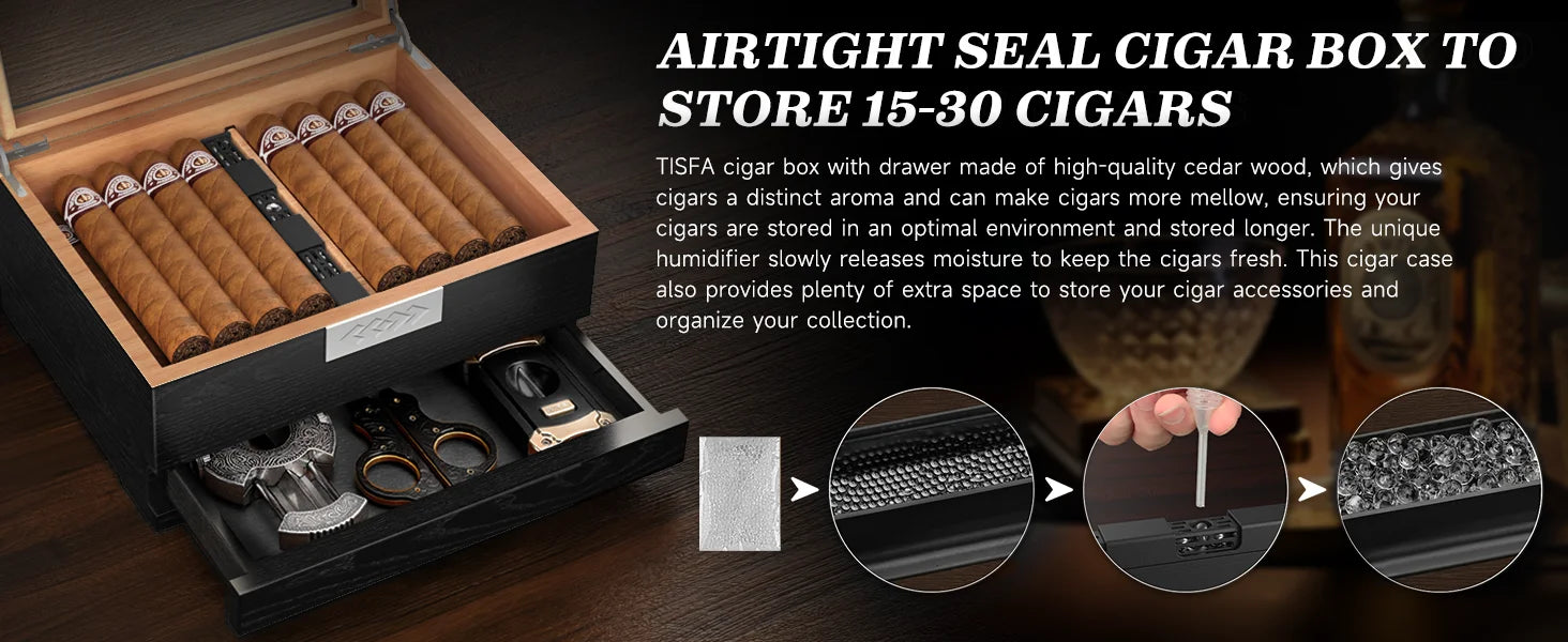 Premium Cedar Wood Cigar Humidor with Digital Hygrometer