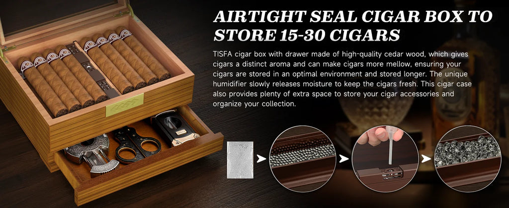 Premium Cedar Wood Cigar Humidor with Digital Hygrometer