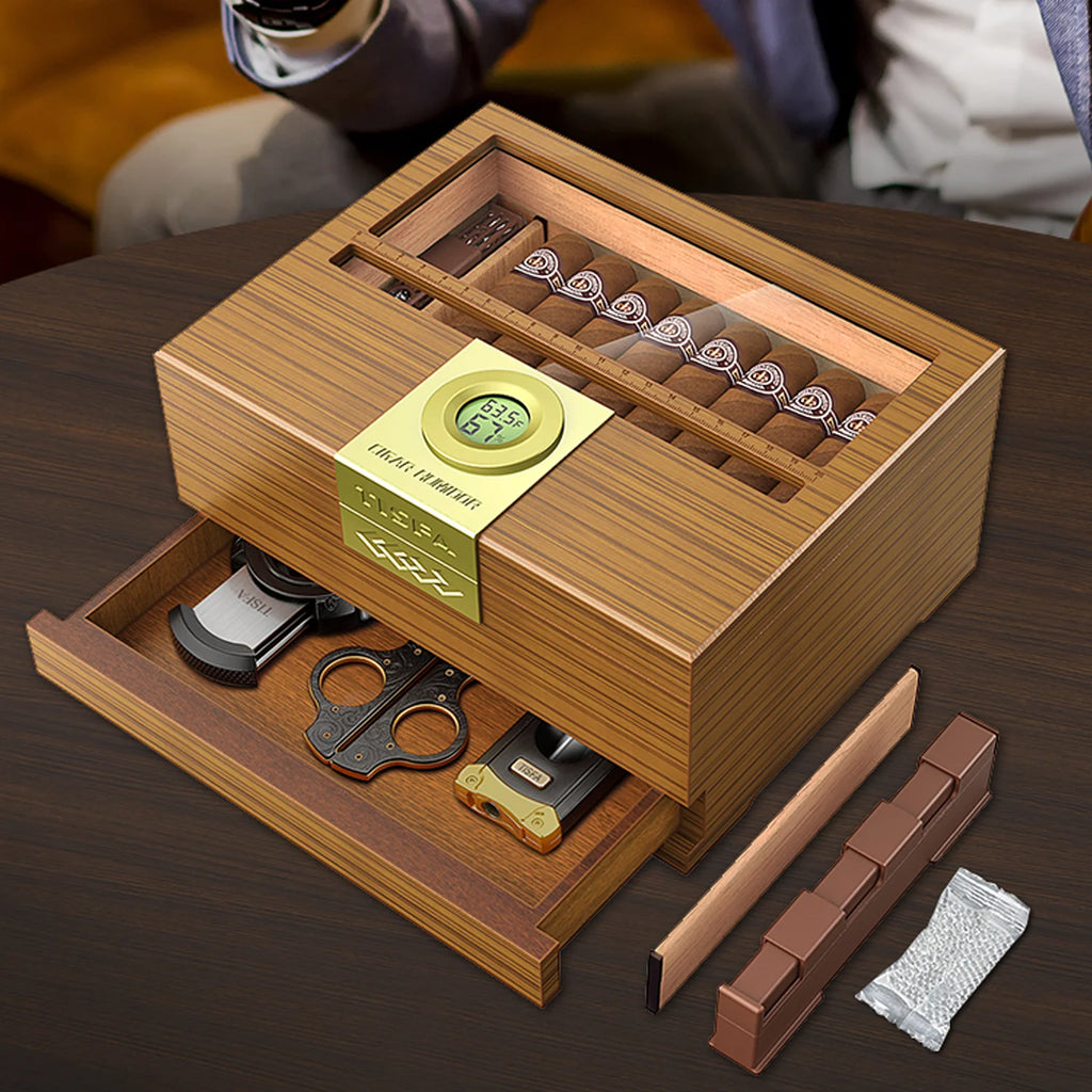 Premium Cedar Wood Cigar Humidor with Digital Hygrometer