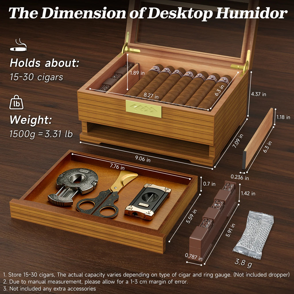 Premium Cedar Wood Cigar Humidor with Digital Hygrometer