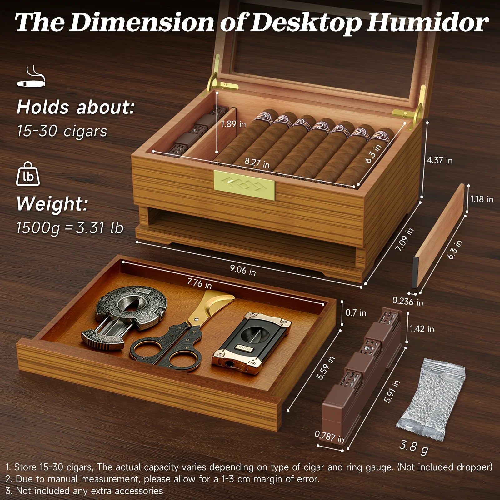 Premium Cedar Wood Cigar Humidor with Digital Hygrometer