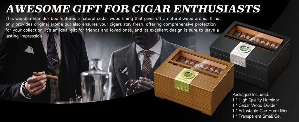 Premium Cedar Wood Cigar Humidor with Digital Hygrometer