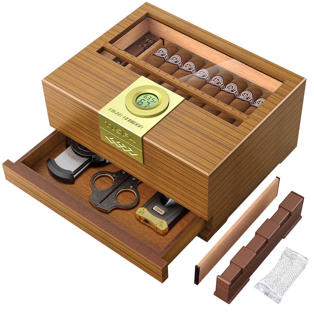 Premium Cedar Wood Cigar Humidor with Digital Hygrometer