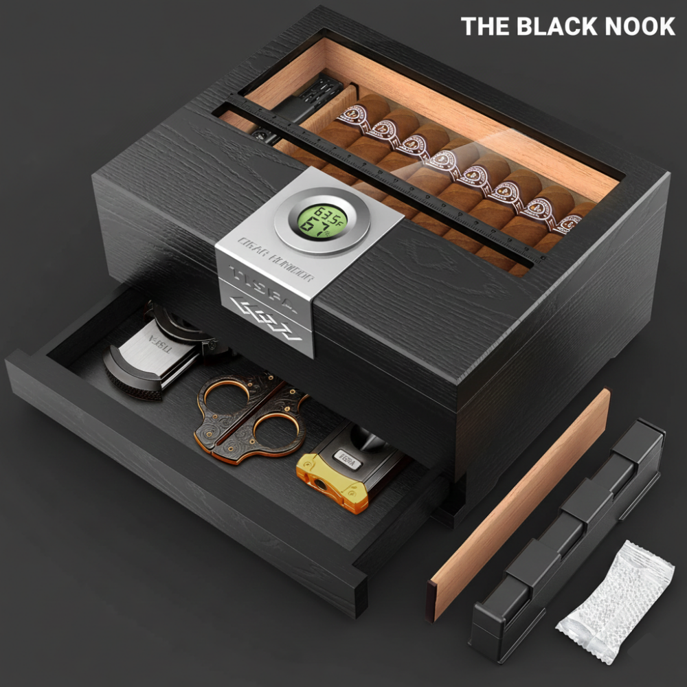 Premium Cedar Wood Cigar Humidor with Digital Hygrometer