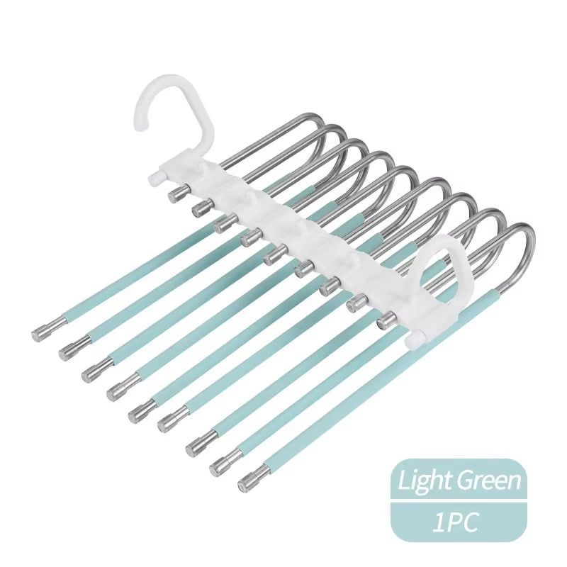 Upgrade 9 Layers Pants Hangers Space Saving, Jeans Hangers Non Slip Stainless Steel Multifunctional Rack S-Type Closet Organizer